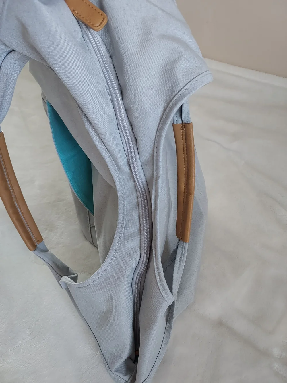 Light Gray Pampers Baby Tote Diaper Shoulder Bag with Tan Wrapped Handles
